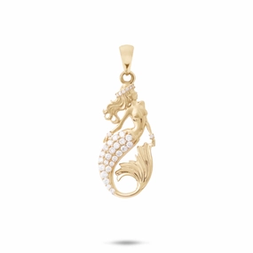 Glittering Details Date Fit Sealife Mermaid Pendant in Gold with Diamonds - 24mm