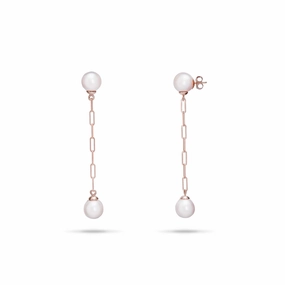 Akoya White Pearl Paperclip Chain Earrings in Rose Gold - 8mm Graceful Creation Daytime Embellishment