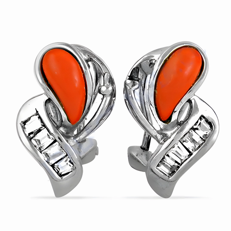Sophisticated Item 925 Silver Coral Cubic Zirconia Gemstone Earrings - Attractive CZ Silver Earrings