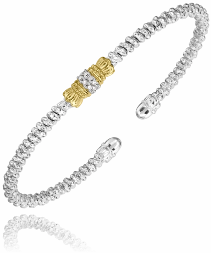 Individual Take Boho Style 14K Yellow Gold and Sterling Silver Diamond Bangle Bracelet