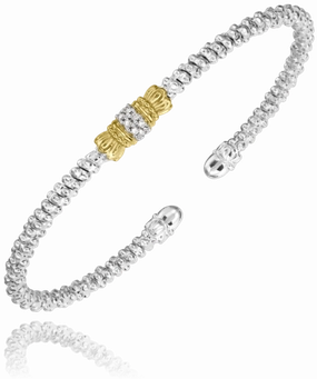 Individual Take Boho Style 14K Yellow Gold and Sterling Silver Diamond Bangle Bracelet