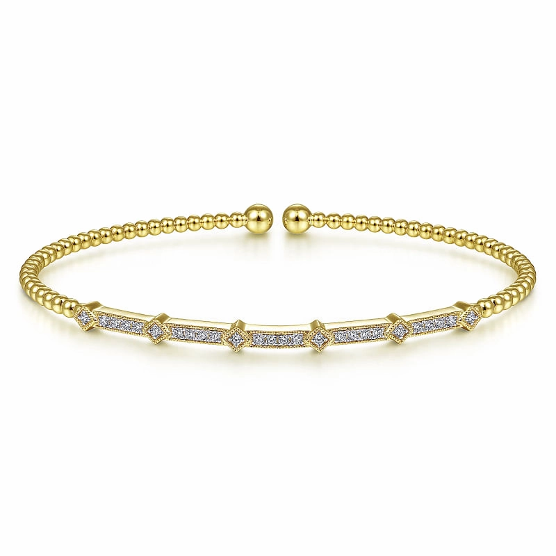 Borderless Amalgamations Budget Option 14K Yellow Gold Bujukan Cuff Bracelet with Diamonds