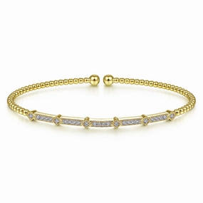 Borderless Amalgamations Budget Option 14K Yellow Gold Bujukan Cuff Bracelet with Diamonds