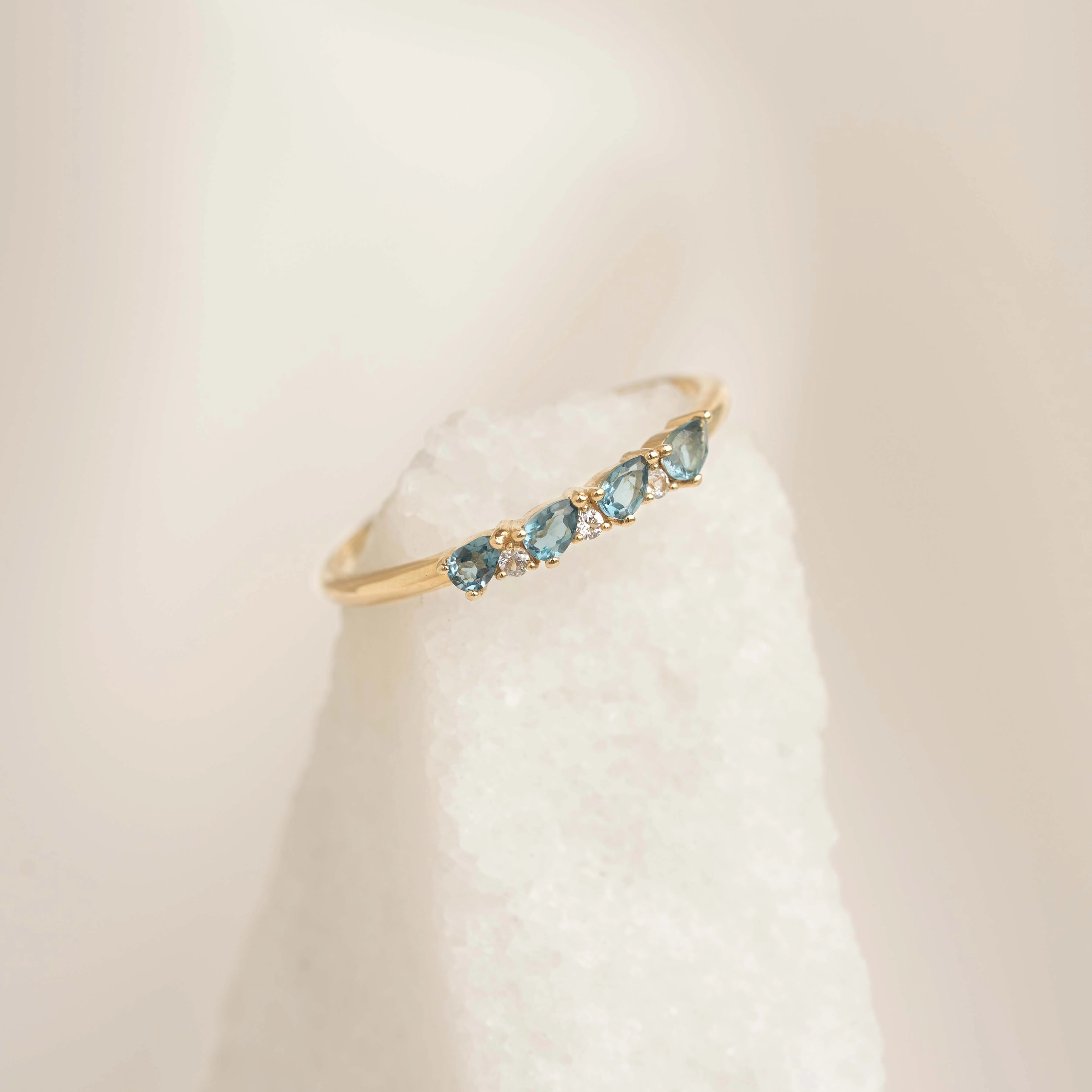 Custom Creation Lightweight Build September Birthstone Pear Ring 14k Gold - London Blue Topaz and Diamond