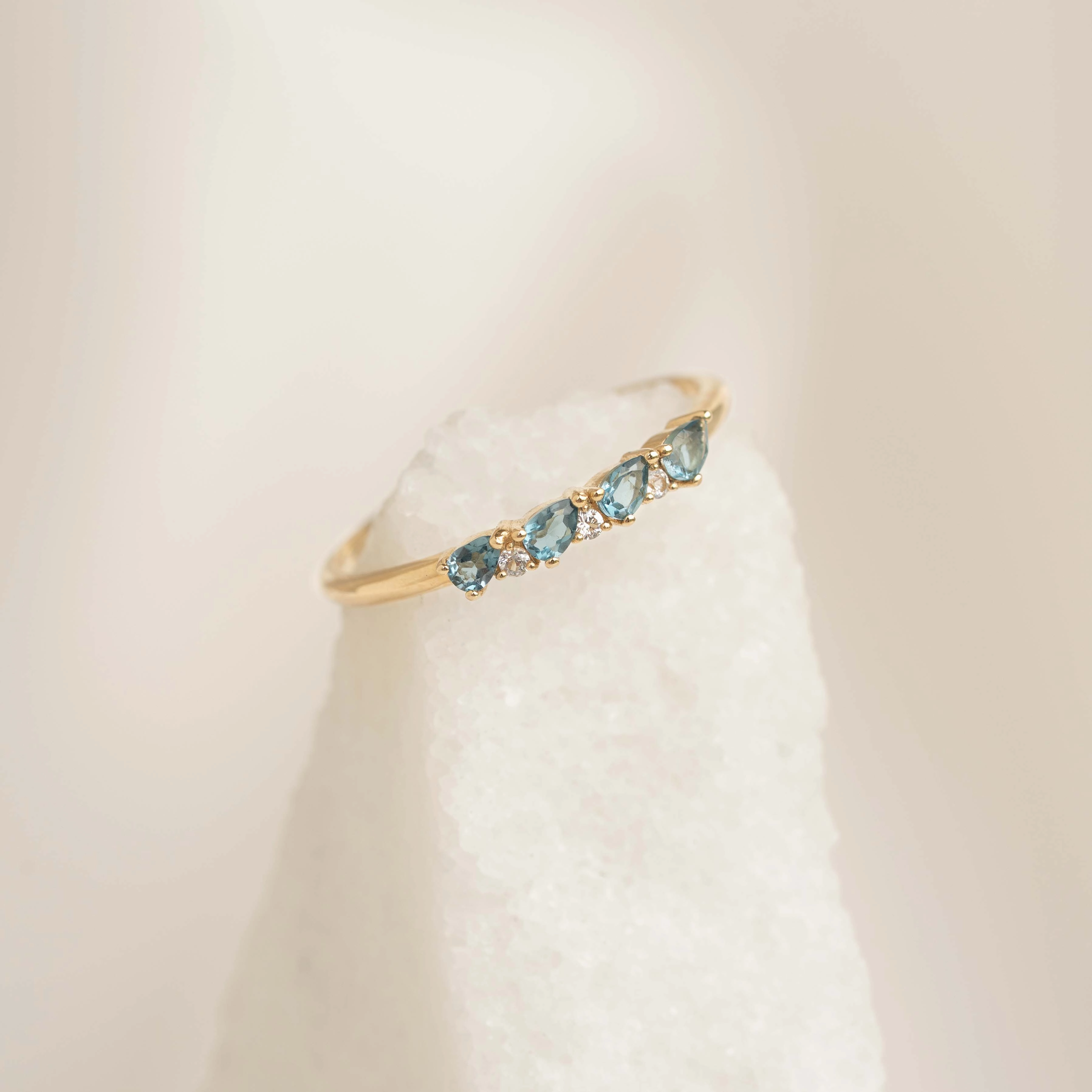 Dress Up Polished Touch September Birthstone Pear Ring 14k Gold - London Blue Topaz and Diamond
