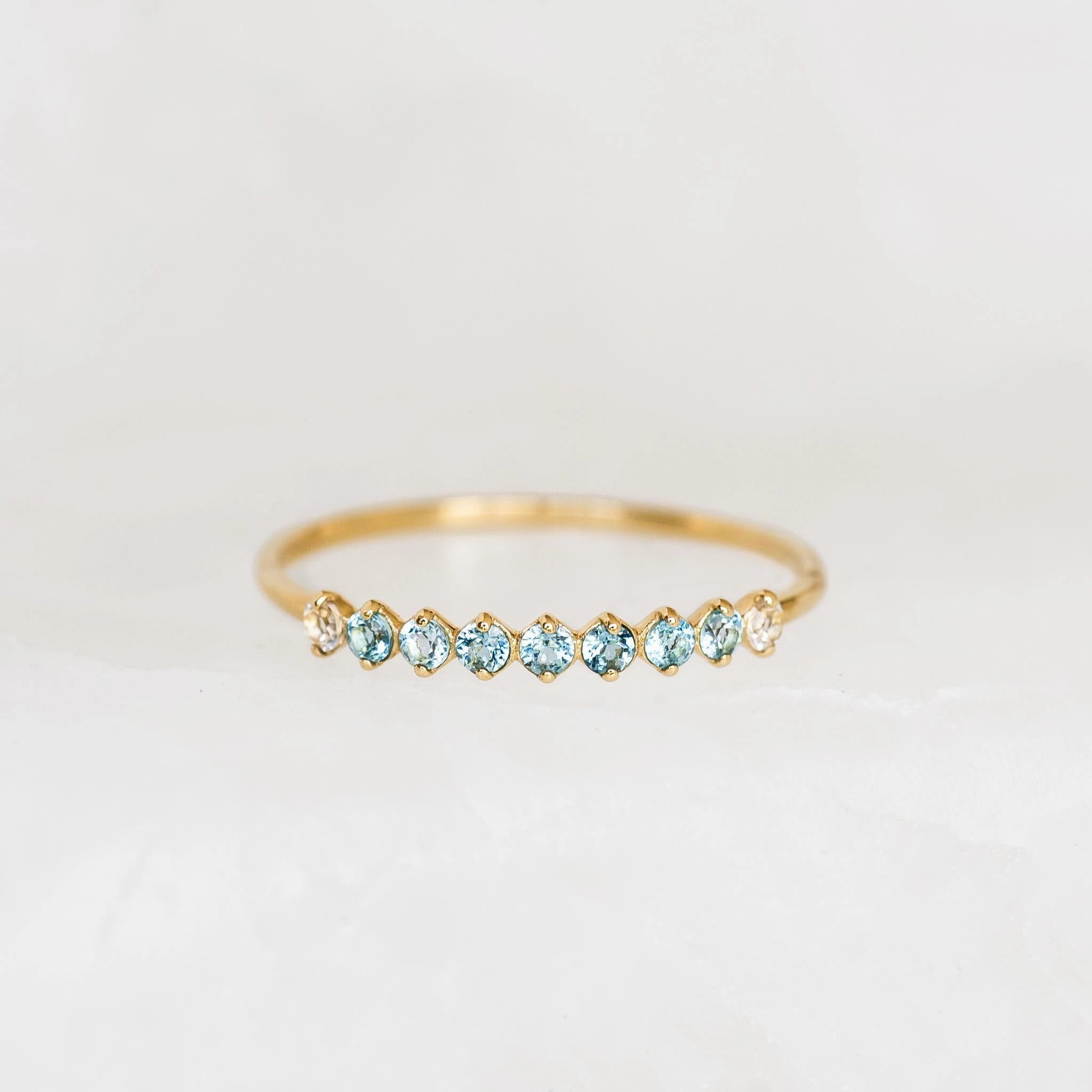 September Birthstone Ring 14k Gold - Ombre London Blue Topaz Charming Jewelry Design Statement Edge