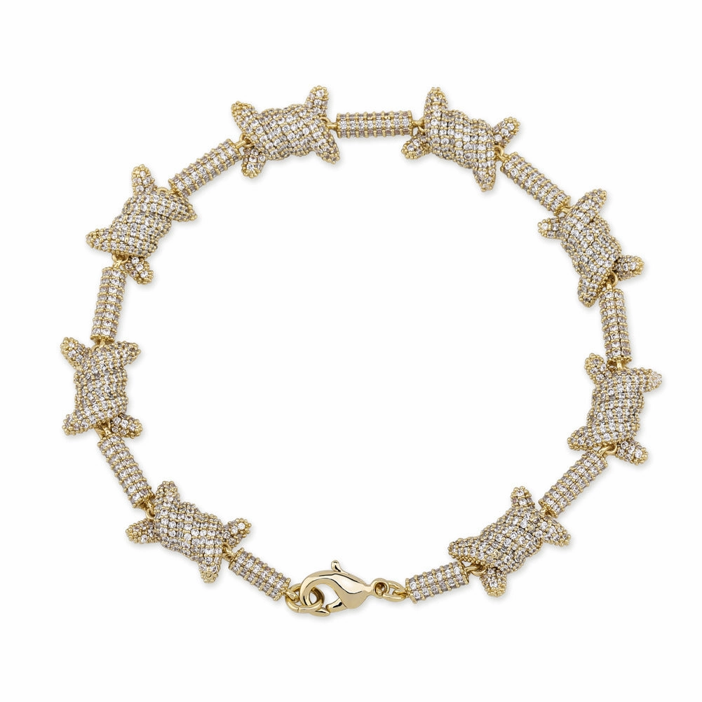Luxurious Piece Lively Spark Barbed Wire Iced Out Chain Bracelet in S925 Sterling Silver with CZ Diamonds - 14K Gold Plated