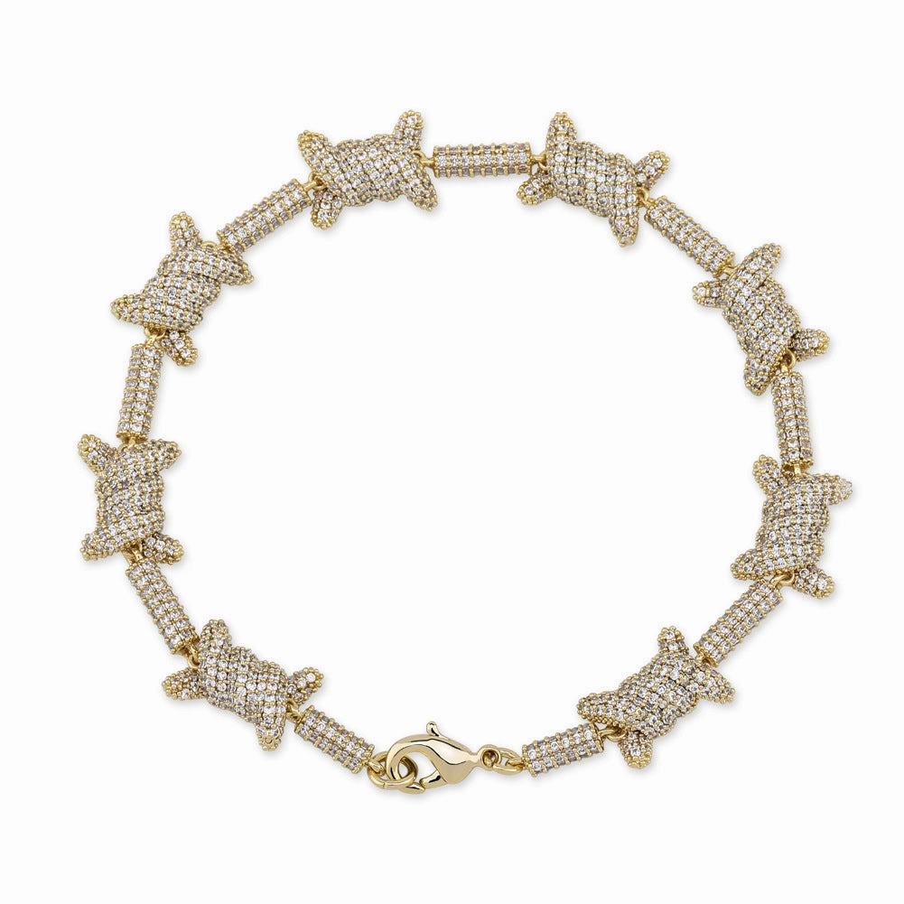 Timeless elegance Barbed Wire Iced Out Chain Bracelet in S925 Sterling Silver with CZ Diamonds - 14K Gold Plated