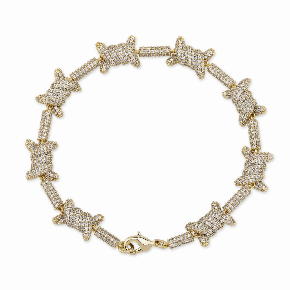 Gift For Her Rich Detailing Barbed Wire Iced Out Chain Bracelet in S925 Sterling Silver with CZ Diamonds - 14K Gold Plated