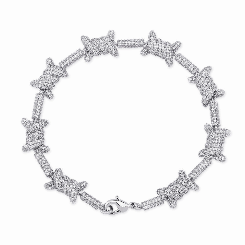Dressed Up Look Seasonal Favorite Barbed Wire Iced Out Chain Bracelet in S925 Sterling Silver with CZ Diamonds - 14K Gold Plated