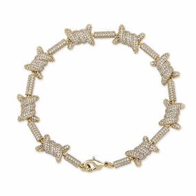 Barbed Wire Iced Out Chain Bracelet in S925 Sterling Silver with CZ Diamonds - 14K Gold Plated Iconic Feature
