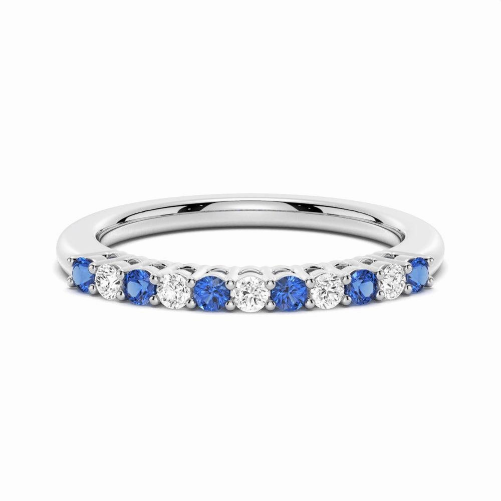 Minimal Highlight Blue Sapphire and White Sapphire Half Eternity Wedding Band
