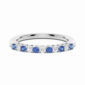 Minimal Highlight Blue Sapphire and White Sapphire Half Eternity Wedding Band