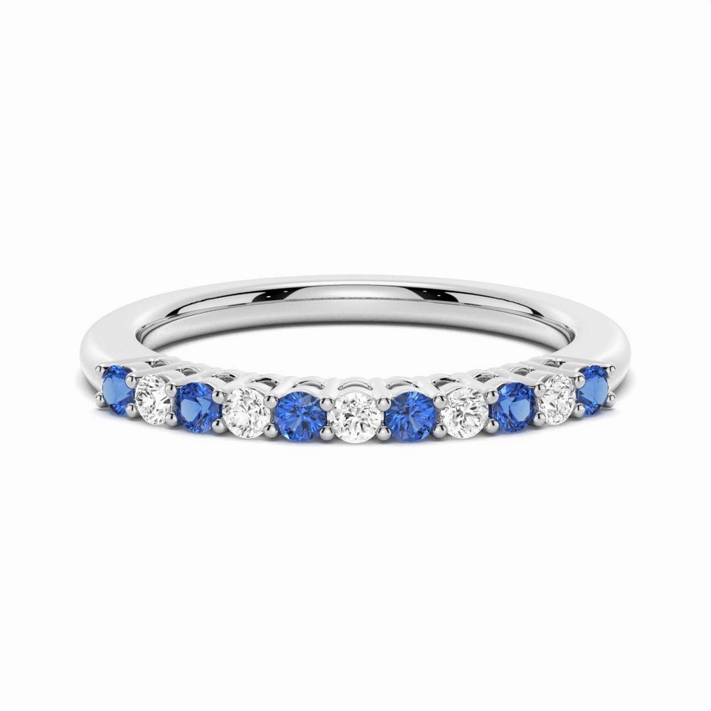 Radiant Finish Pieces Blue Sapphire and White Sapphire Half Eternity Wedding Band