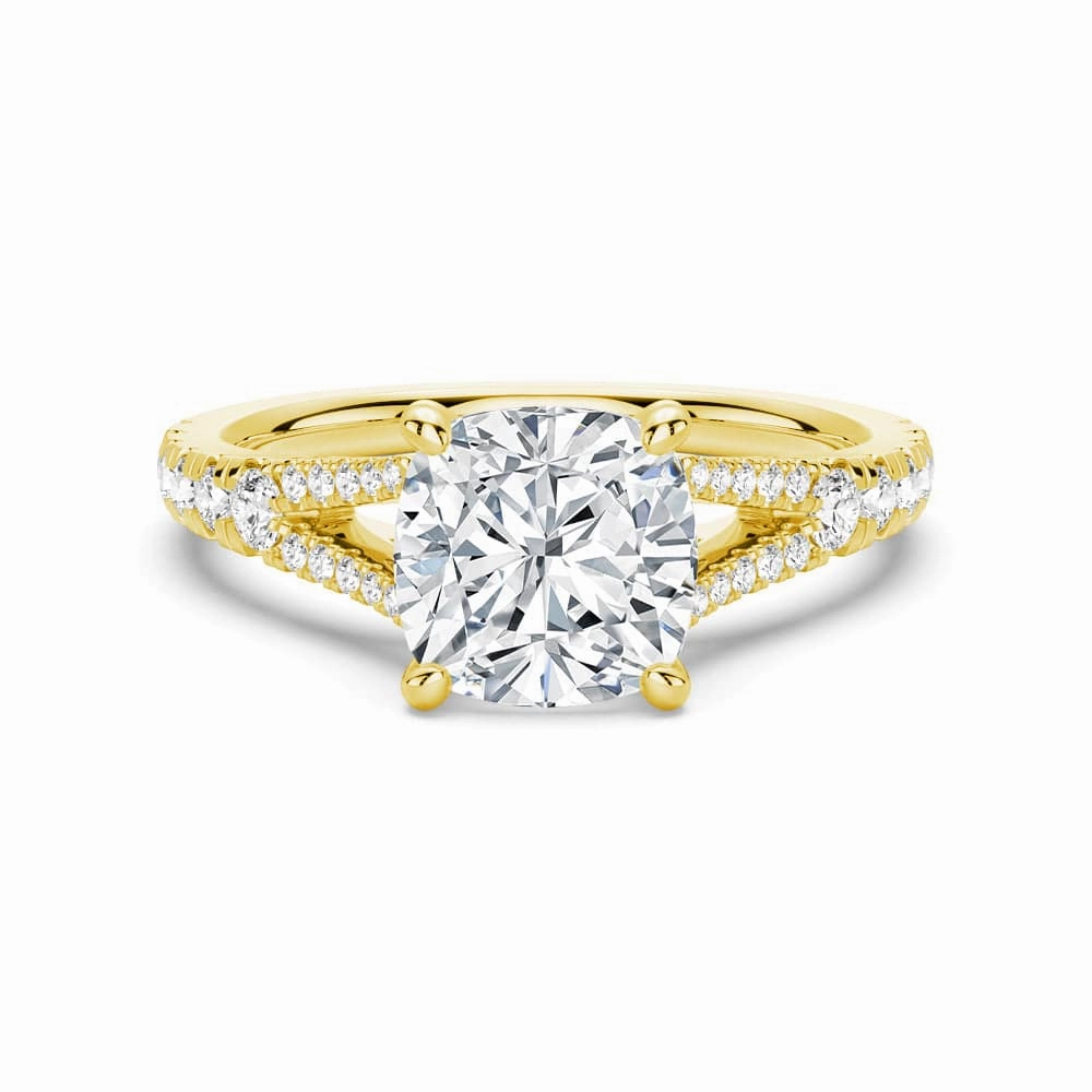 Cushion Cut Split Shank Moissanite Engagement Ring Bold Layer
