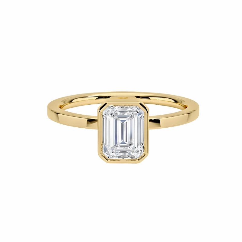 1 Carat Emerald Cut Bezel Set Diamond Ring | S925 | Moissanite Classic Glimmer