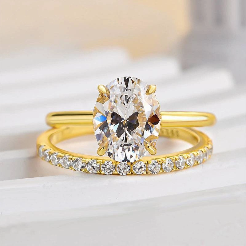 Cocktail Hour Louily Dainty Yellow Gold Oval Cut Wedding Ring Set