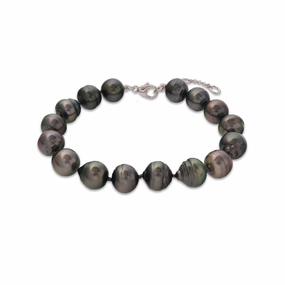 gentle touch 7.5-9" Adjustable Tahitian Black Pearl Bracelet in White Gold - 10-12mm