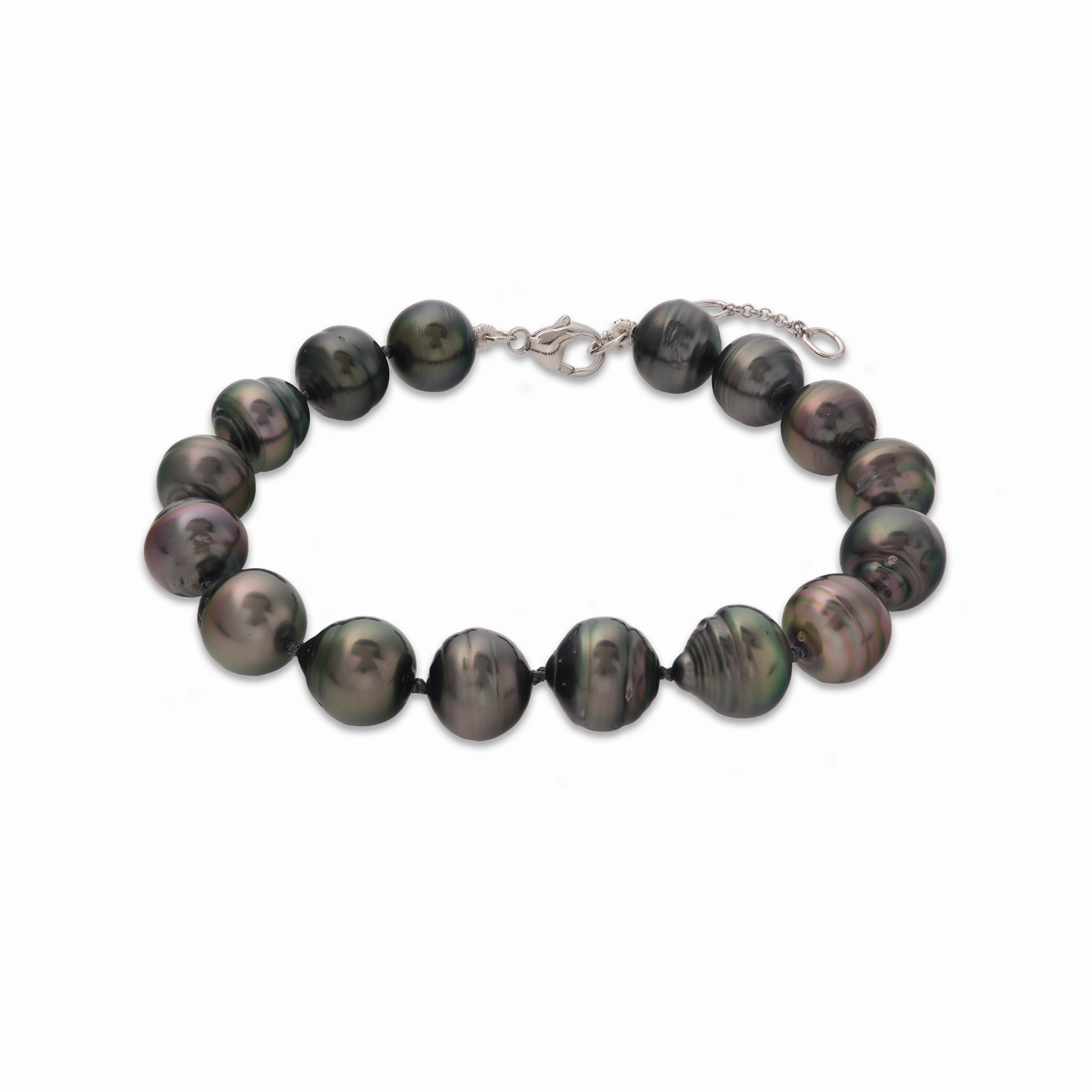 Support Artisans Rosy Combinations 7.5-9" Adjustable Tahitian Black Pearl Bracelet in White Gold - 10-12mm