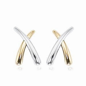 2-tone X Style Stud Earrings 14k Gold | Mullen Jewelers Vintage Accent
