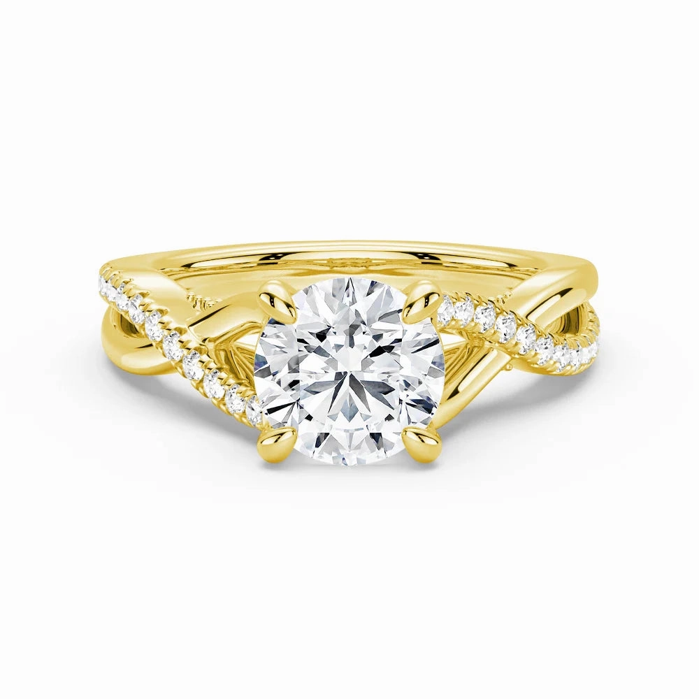 Timeless Glam Layered Design Round Moissanite Twisted Band Engagement Ring with Hidden Accents