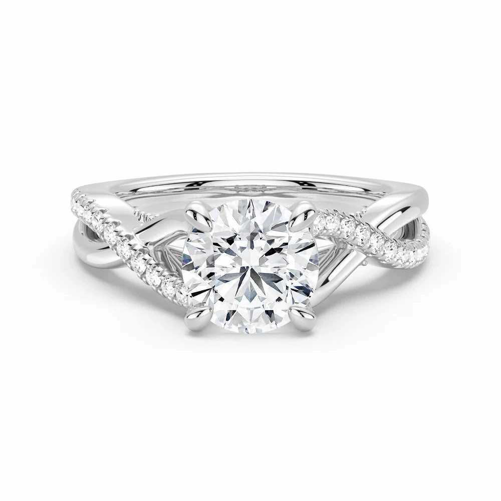 Round Moissanite Twisted Band Engagement Ring with Hidden Accents Neutral Tone Chic Pick