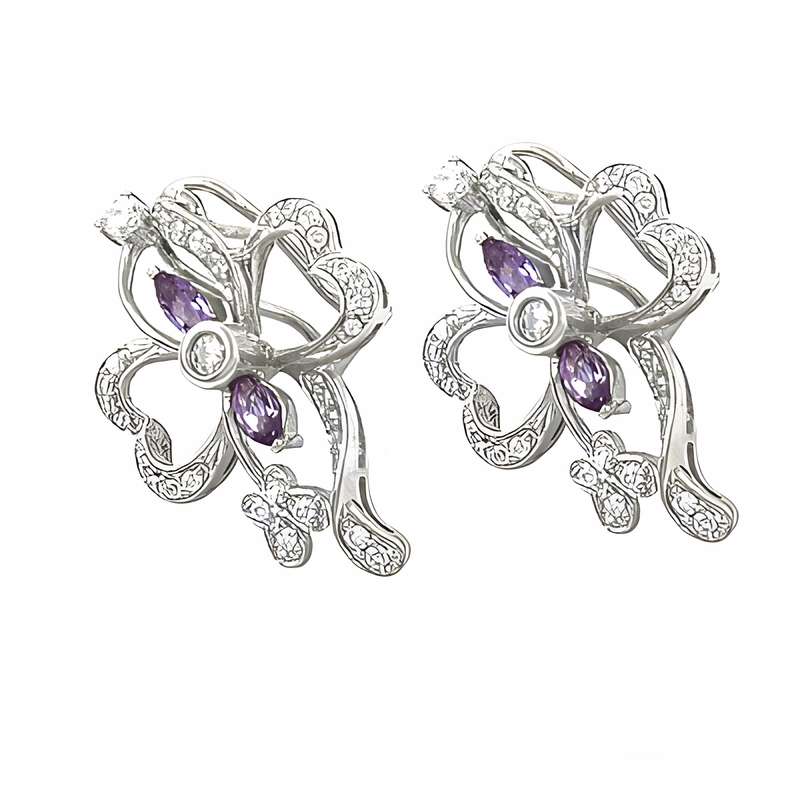 Fashionable Selection Holiday Jewelry Delicate Design Amethyst Cubic Zirconia Gemstone Silver Earrings - Elegant Jewelry