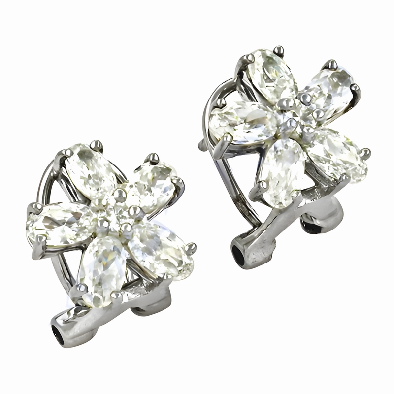 Stunning Cubic Zirconia Silver Earrings - Beautiful 925 Silver Flower Style CZ Gemstone Gorgeous Adornment
