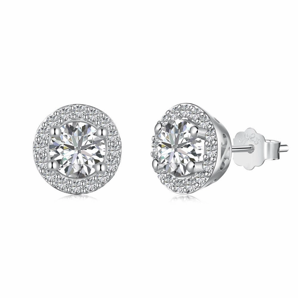 Round Brilliant Double Halo Diamond Earrings | S925 | CZ Grand Decoration