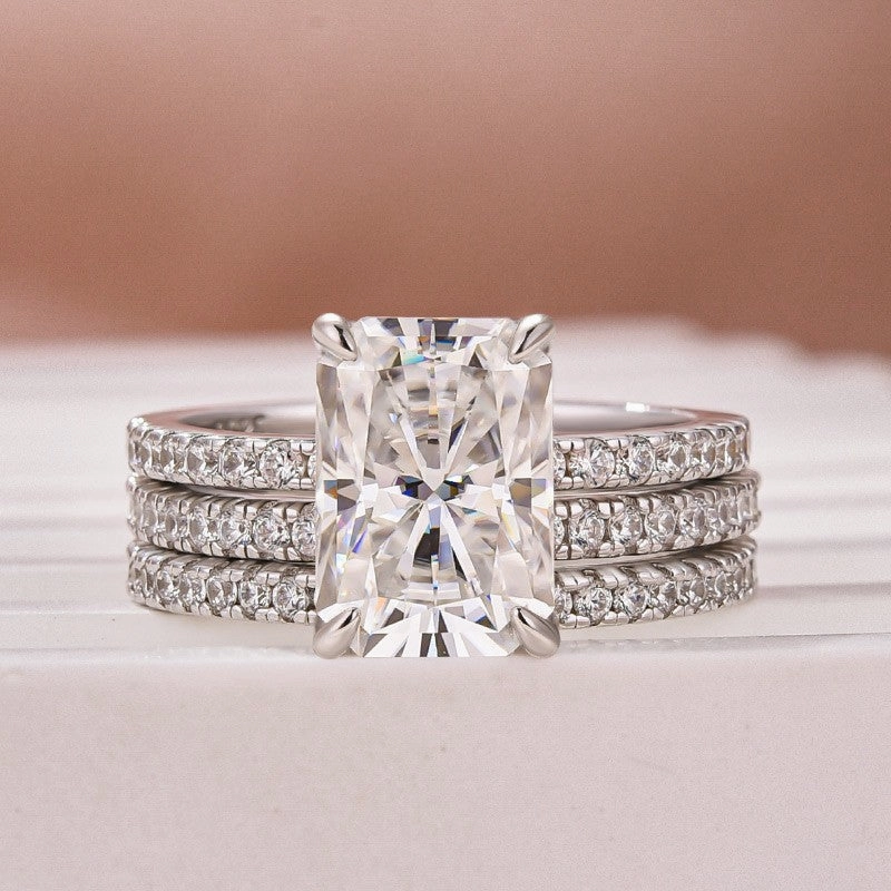 3.5Ct Radiant Cut 3PC White Gold Moissanite Diamond Wedding Ring Modern Detailing Holiday Party