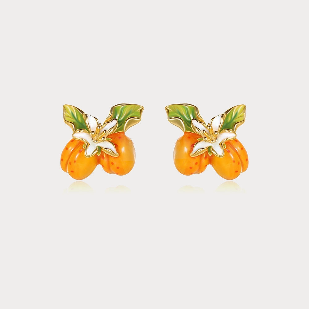 Everyday Set Sleek Style Golden Plum Flower Stud Earrings