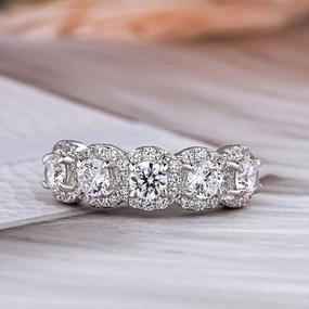 Louily Fashion Halo Five Stone Anniversary Ring In Sterling Silver Stylish Appeal