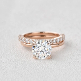 2.0ct Round Cut Moissanite Solitaire Gold Ring Set 2pcs Bold Sparkle Sparkling Accent
