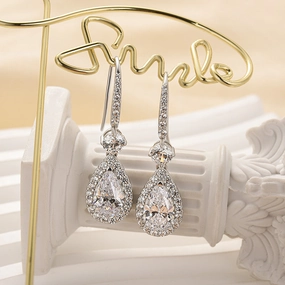 Louily Elegant Pear Cut Women's Dangle Earrings In Sterling Silver Edgy Mood Charming Pieces Design