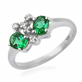 Shiny Green & White Cubic Zirconia Gemstone Silver Ring - Elegant Jewelry Chic Finish Perennial Favorite