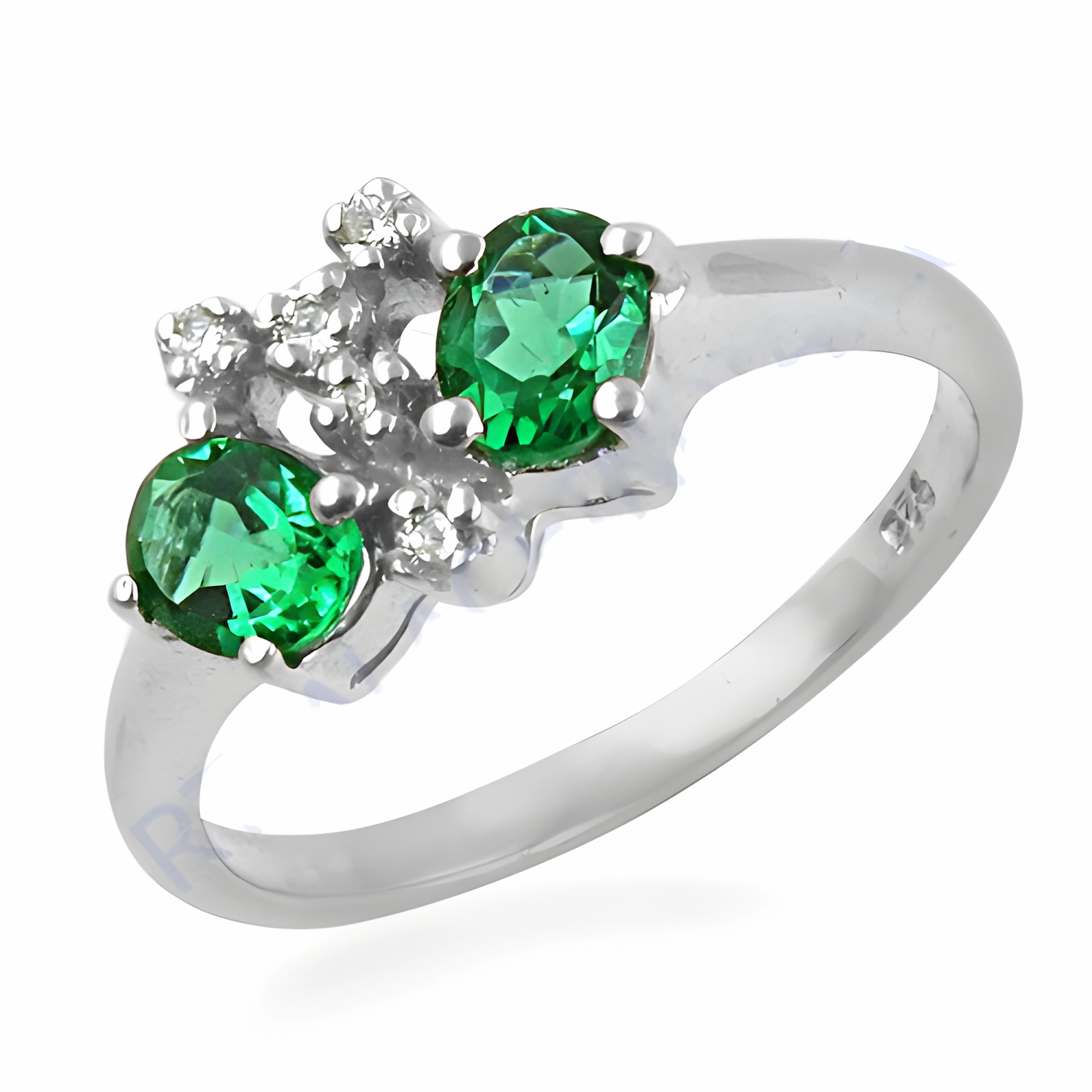Shiny Green & White Cubic Zirconia Gemstone Silver Ring - Elegant Jewelry Chic Finish Perennial Favorite