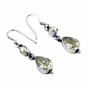 Cubic Zirconia Pearl Silver Earrings - 925 Silver Party Wear CZ Earrings Curved Accessory Delicate Element