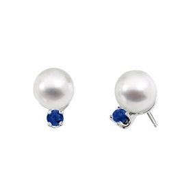 Creative Jewelry Affordable Appearance Classic Akoya Cultured Pearl Earrings with Sapphire Accent