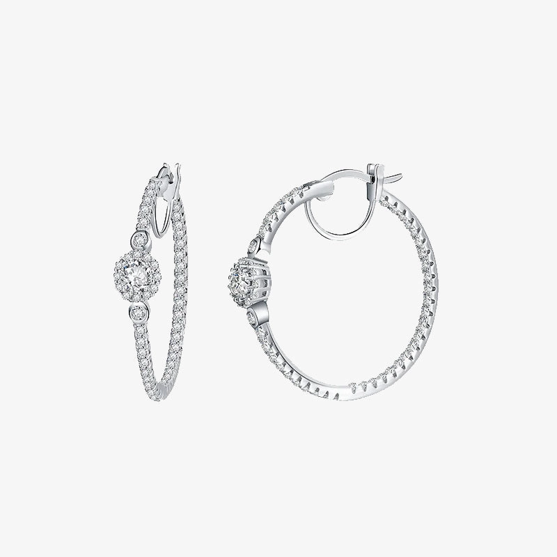 Heirloom Feel Sterling Silver Cubic Zirconia Hoop Earrings