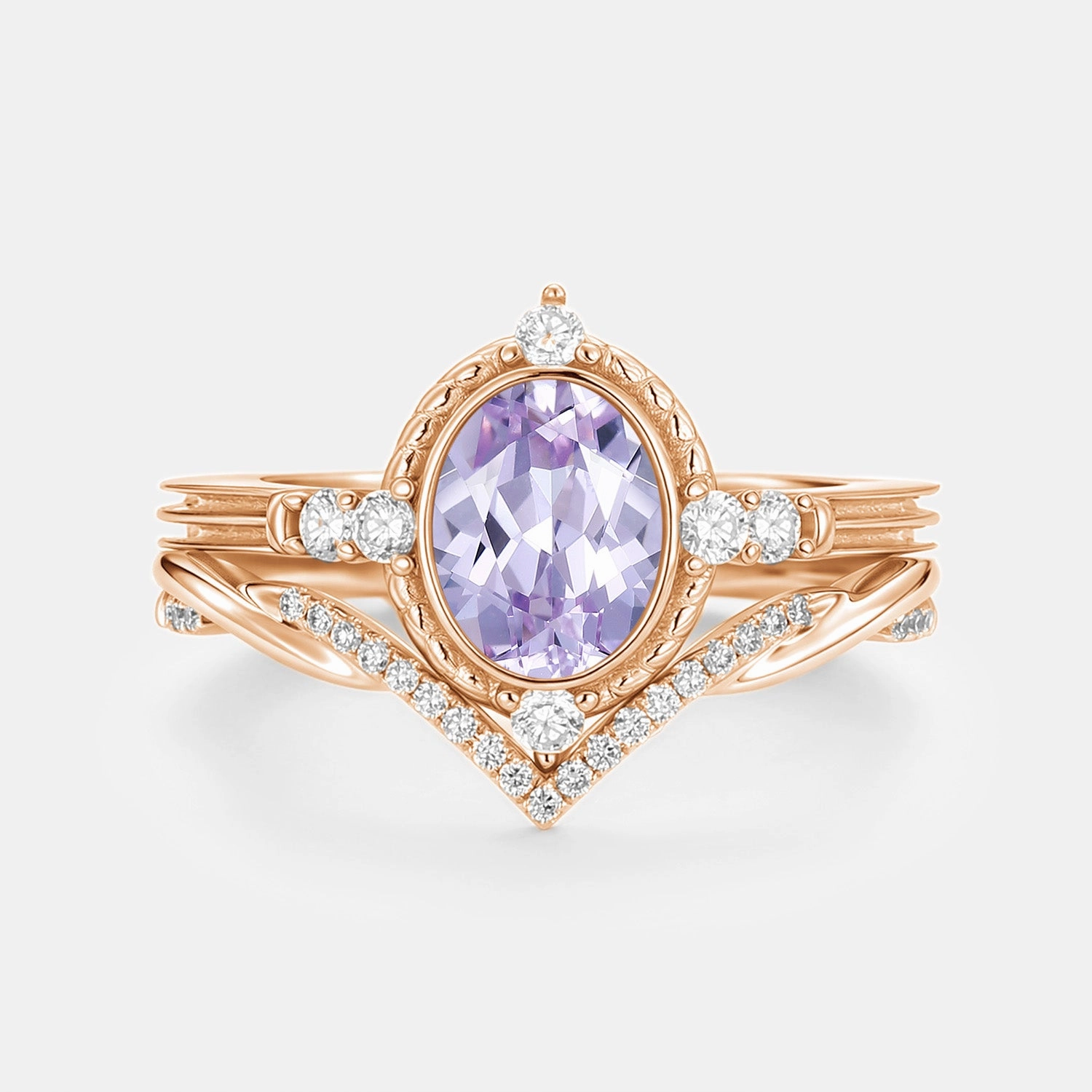 Fine finishing Neutral Glow Oval Vintage Lab Lavender Sapphire Engagement Ring Sets 2pcs - Lilac