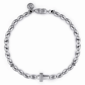 Beneficial Amalgamations Unfailing Composite 925 Sterling Silver Beaded Cross Bracelet