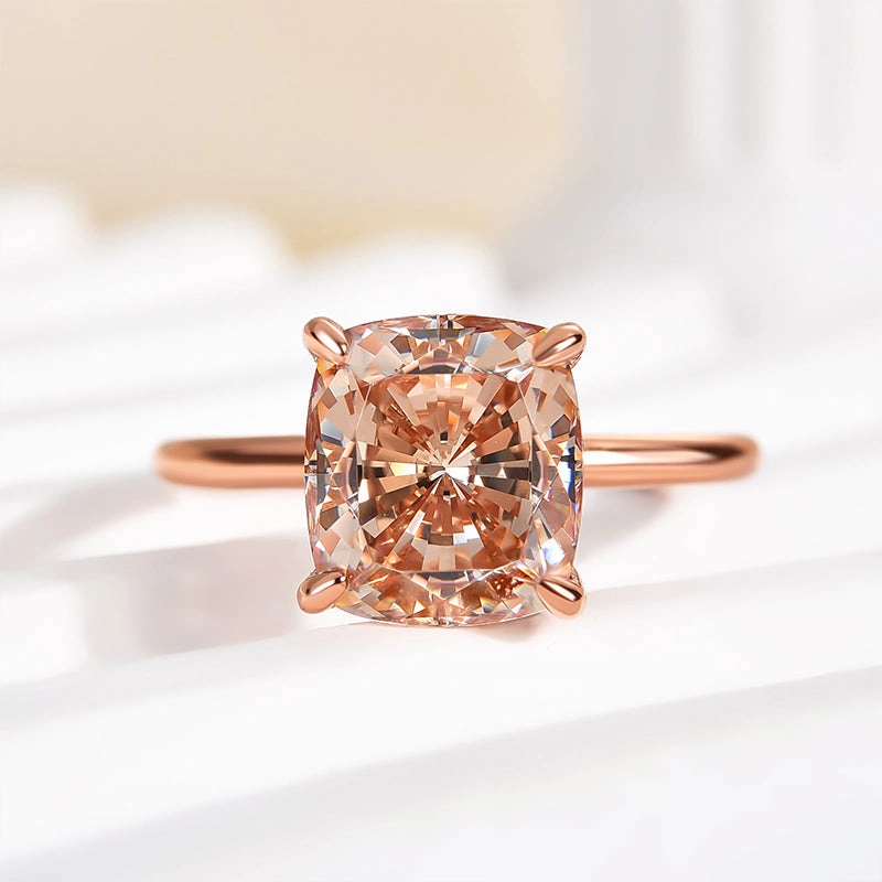 Glamorous Edge Louily Elegant 3.0 Carat Cushion Cut Champagne Engagement Ring for Women In Sterling Silver