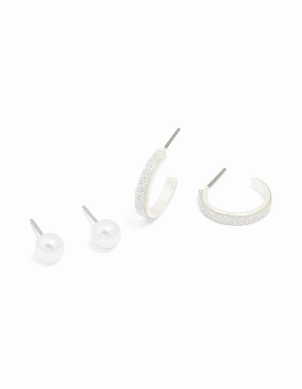 Silver Pearl Studs & Glitter Hoop Earrings 2-Pack Metallic Touch Vibrant Jewelry