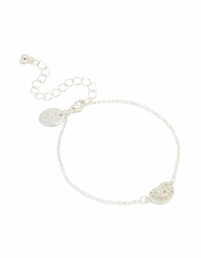 Delicate Edge Timeless Craft Silver Plated Brass Cubic Zirconia Single Pebble Bracelet