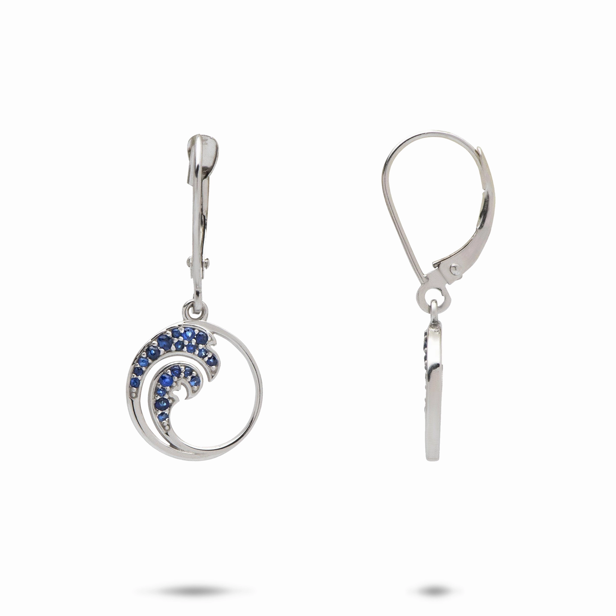 Gorgeous Decor Nalu Earrings in White Gold with Blue Sapphires - 12mm