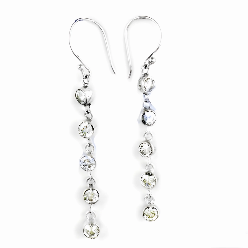 Stylish Cubic Zirconia Silver Long Earrings - Trendy Fashion Jewelry Square Embellishment simple design