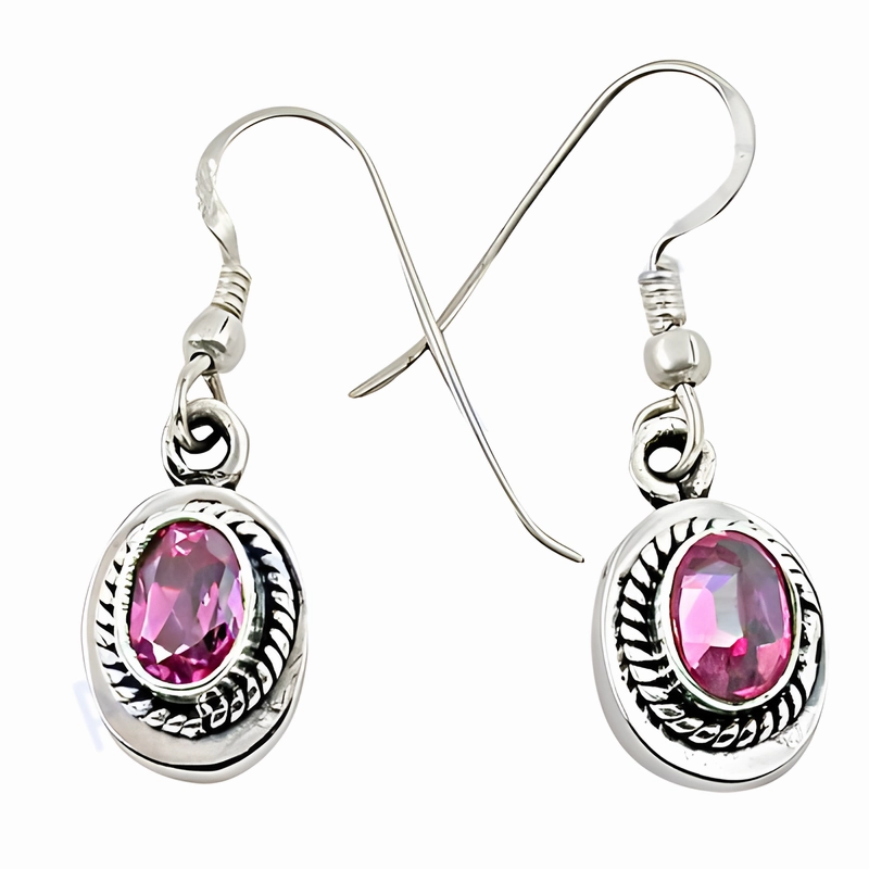 Sturdy Aesthetic Stunning Pink Cubic Zirconia Silver Gemstone Earrings - Elegant CZ Jewelry