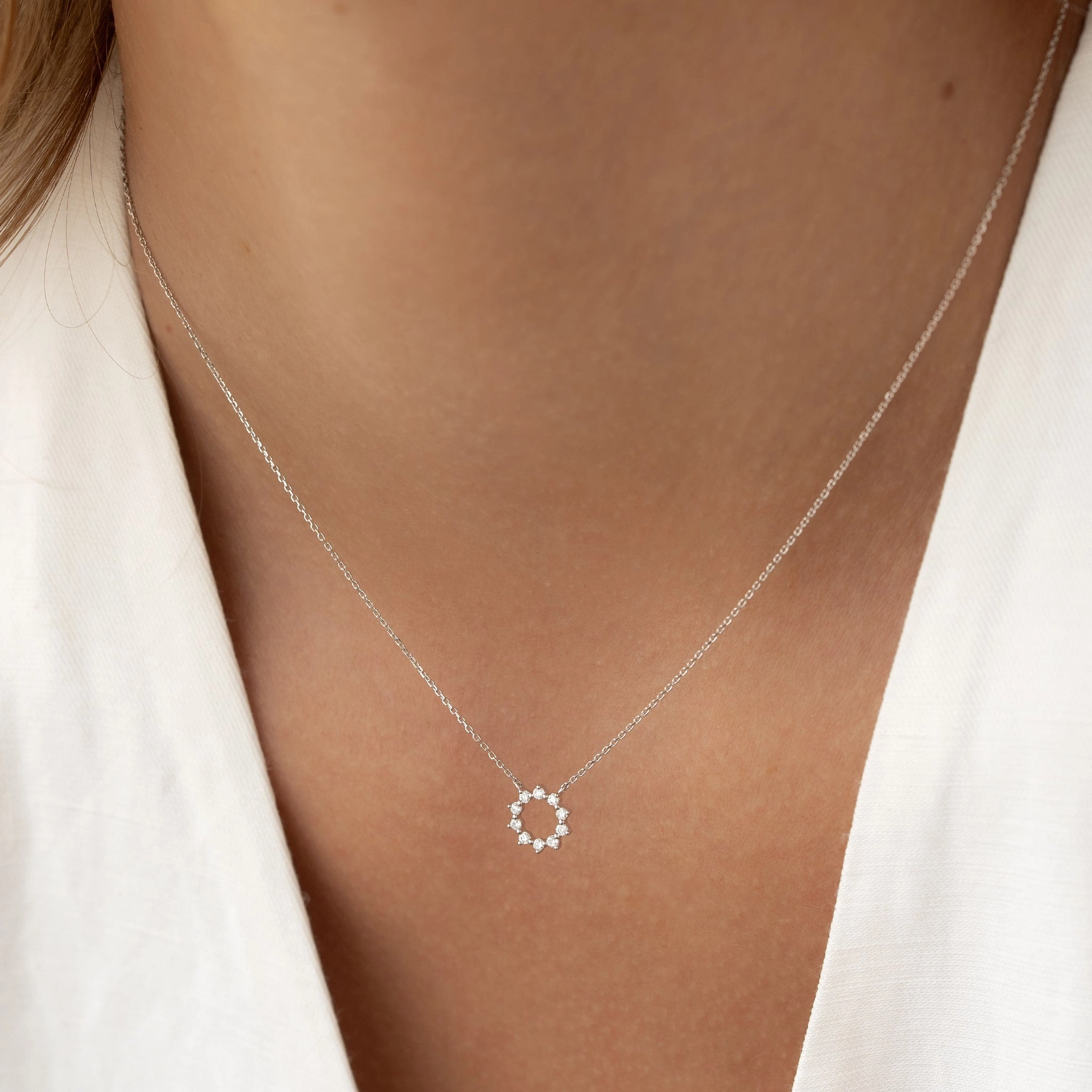 Timeless Highlight Diamond Sun Necklace White Gold - Leda