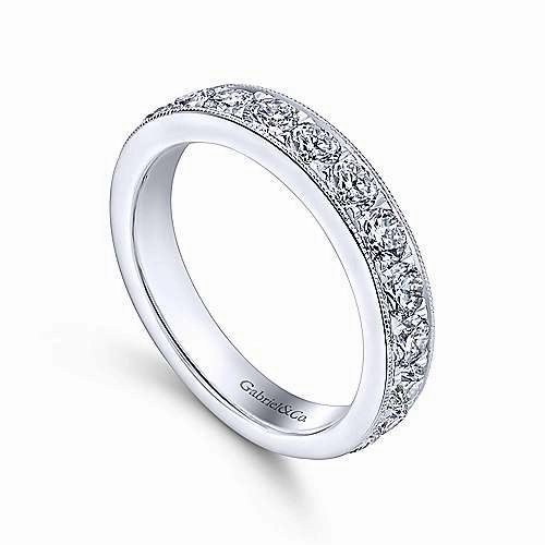 Modern Charm Classic Sparkle 15-Stone Diamond Band with Milgrain Edging 14K White Gold