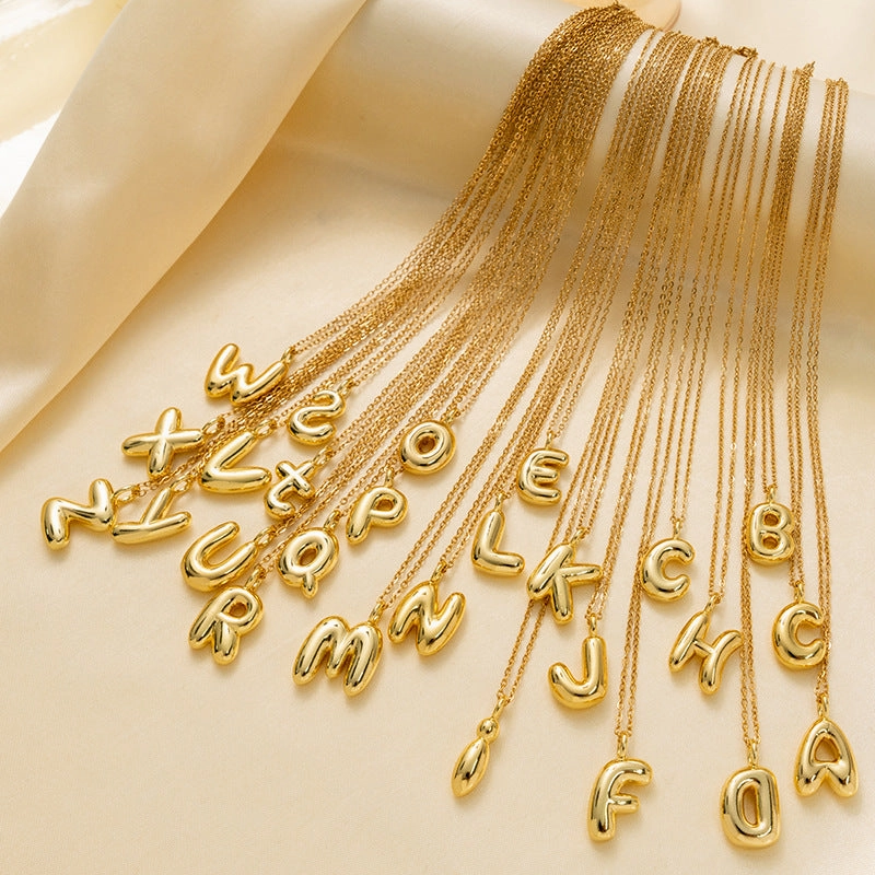 Modern Classic Sleek & Puffed Intial Necklace 18K Gold